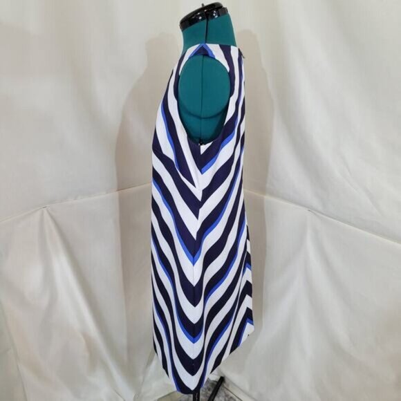 Vince Camuto Blue and Black Chevron Striped Dress - Size 14 - Picture 3 of 9
